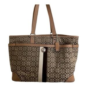 Coach Brown and Tan Signature Large Diaper Bag